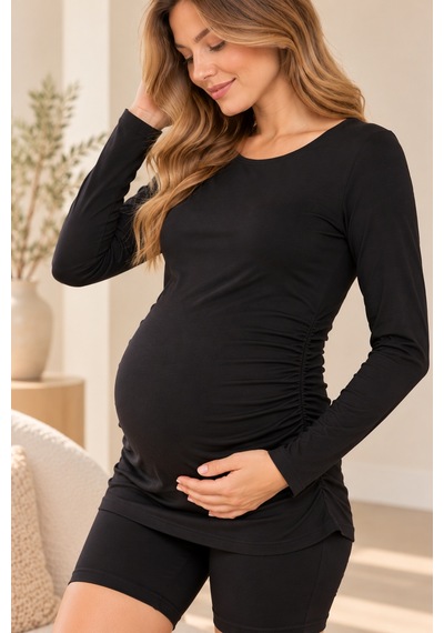 Luvmabelly 2301-2309 Pamuklu Uzun Kollu Hamile T-shirt Siyah