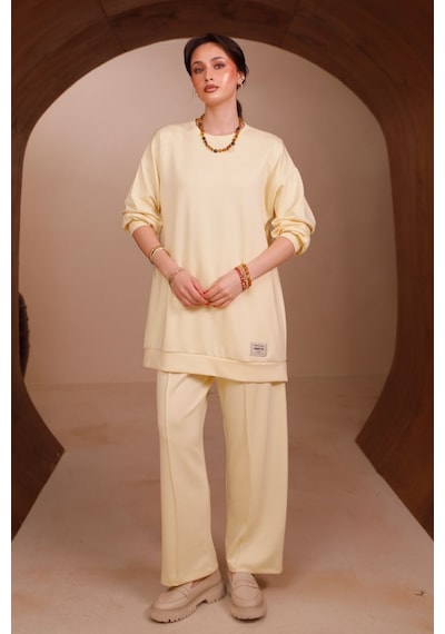 Balenbi Kadın Oysh Modal Kumaş Oversize 80 Cm Tunik Bol Paça Pantolon Tesettür Takım 1228 Sarı Balenbi Kadın Oysh Modal Kumaş Oversize 80 Cm Tunik Bol Paça Pantolon Tesettür Takım 1228 Sarı