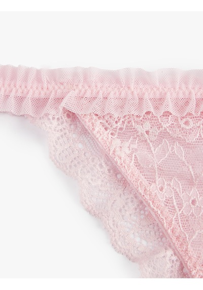 Koton Dantelli Fırfır Detaylı Brazilian Külot Pembe 6slk30226mk Gül