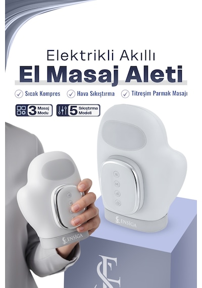 5 Seviyeli Elektrikli El Masajı Sıcak Kompres Masajı Hava Sıkıştırma Titreşim Masajı Parmak Masajı Beyaz