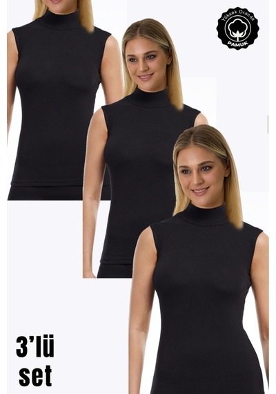 Parlingerie Kadın Sıfır Kol Boğazlı Body 3lü Set Siyah