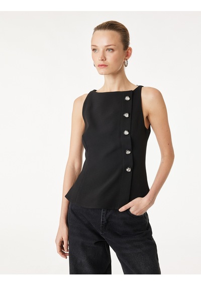 Koton Hafif Peplum Kesim Bisiklet Yaka Kalpli Düğme Detaylı Yelek Siyah 6sak60190pw Siyah