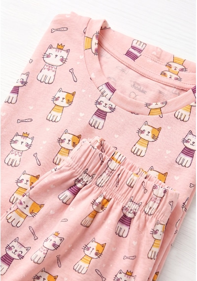 Öts Kız Çocuk Pamuklu Pijama Takımı Kısa Kol Uzun Alt Desenli Geniş Ve Rahat Kesim 474003 Renkli-3 Öts Kız Çocuk Pamuklu Pijama Takımı Kısa Kol Uzun Alt Desenli Geniş Ve Rahat Kesim 474003 Renkli-3