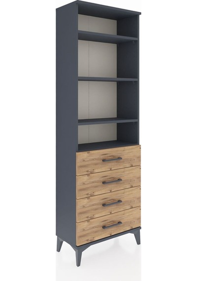 Arges Dolap 4 Raflı 4 Çekmeceli 60x30x182 Antrasit-çam Antrasit