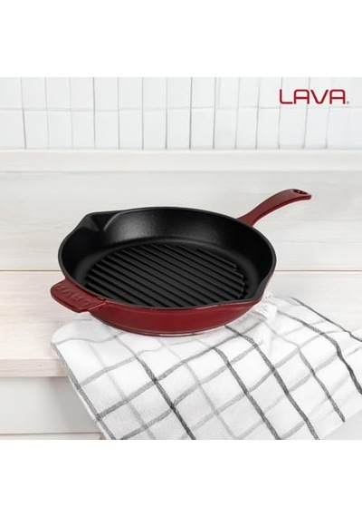 Ayrex Lava Demir Döküm Yuvarlak 28 Cm Izgara Tavası Bordo Diğer