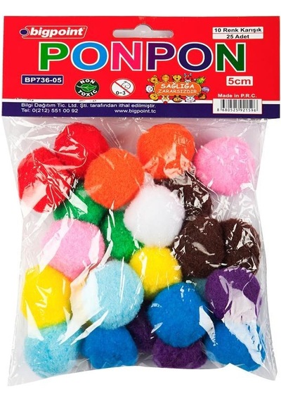 10 Farklı Renkte Bigpoint Marka Ponpon 5 Cm 25'Li Poşet