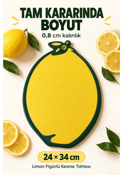 Limon Figürlü Kaydırmaz Kesme Tahtası 24x34 Cm Askılı Plastik Sebze Meyve Doğrama Panosu Sarı Mutfak