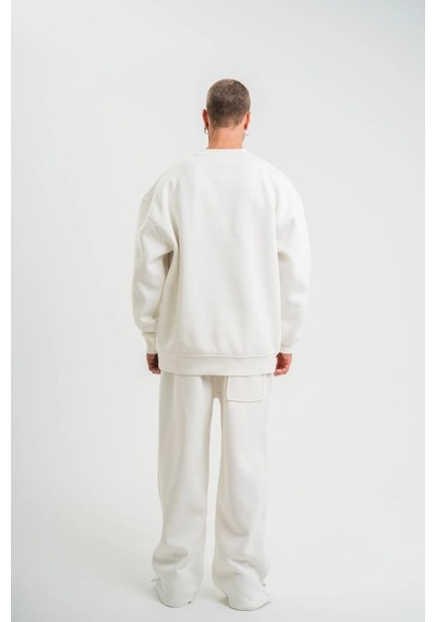 Uzun Kol Bisiklet Yaka Basic Sweatshirt - Beyaz -