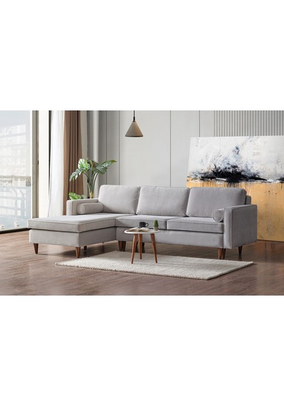 Vipa Cord Rio Gri R+2 Sol Köşe Koltuk Takımı, İskandinav Tasarım, Modern Ve Konforlu Salon Ve Oturma Odaları İçin