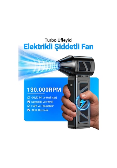 Kargo Mini Turbo Fan 130.000 Rpm Şarjlı 8000 Mah Batarya 4 Vitesli Taşınabilir Elektrikli Hava Üfleyici Kompresör
