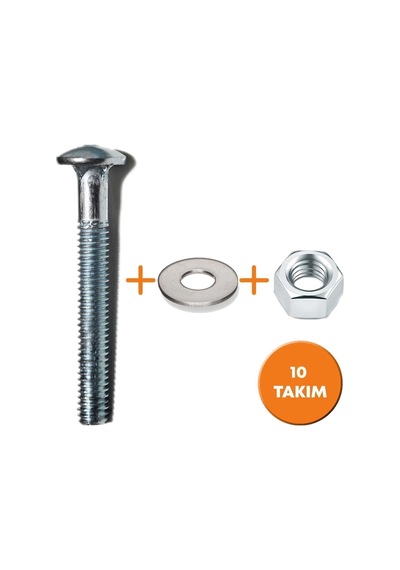 5/16x100 Yuvarlak Başlı Kasa Civatası + Somun + Pul 10 Takım Diğer