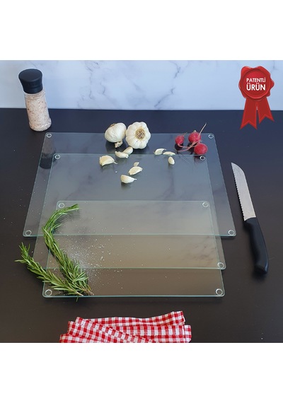 Decorita Cam Kesme Tahtası - Cam Kesme Tablası - 3'lü Takım Saydam