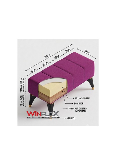 Winflex Şık Ve Fonksiyonel Dekoratif Puf 38x100 Cm Antrasit