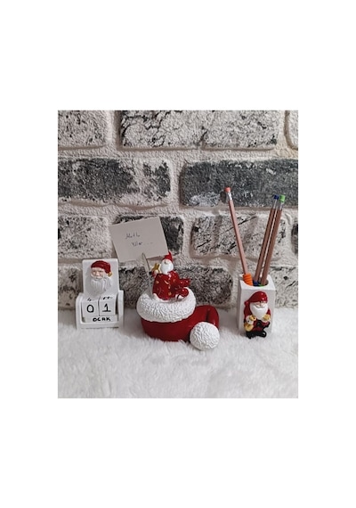 El Yapımı Yılbaşı Seti,noel Baba Objeli Takvim-kağıt Tutacağı-kalemlik,noel Seti 3'lü