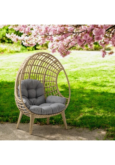 Egg Chair Tekli Rattan Bahçe Koluğu Rehome Minderli Oval Lounge Acı Kahverengi