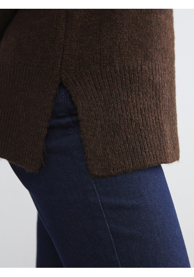 Lcw Vision Kahverengi Bisiklet Yaka Oversize Kadın Triko Kazak
