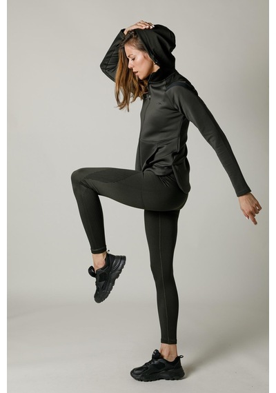 Maraton Active Slimfit Kadın Kapşonlu Uzun Kol Spor Haki Tracktop 815015-haki Haki