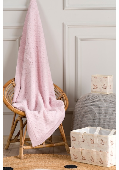 Toffy Toz Pembe Sarmaşık Örgü Bebek Battaniyesi 100x100 Pembe