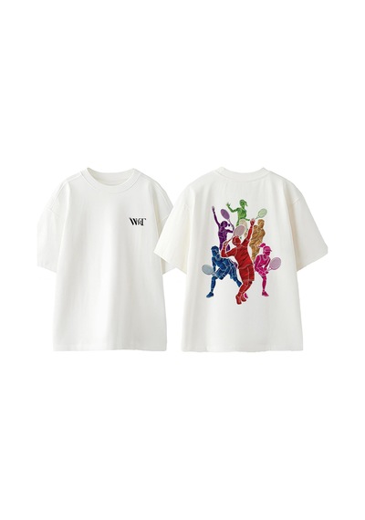 Thewert Tennis 2 Tasarım Sırt Baskılı Pamuk Beyaz Oversize T-shirt