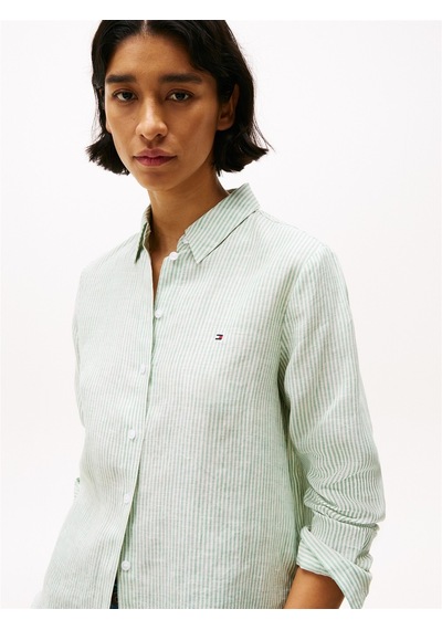 Tommy Hilfiger Ess Lınen Relaxed Shırt Kadın Yeşil Gömlek - Ww0ww44679 Yeşil
