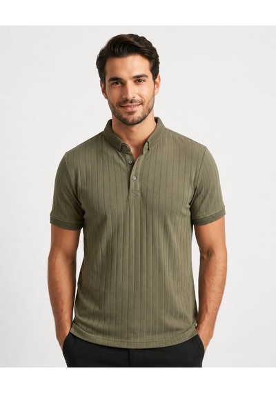 Özeniş Erkek Polo Yaka Slim Fit Çizgili Desen Kaşkorse T-shirt Haki Özeniş Erkek Polo Yaka Slim Fit Çizgili Desen Kaşkorse T-shirt Haki