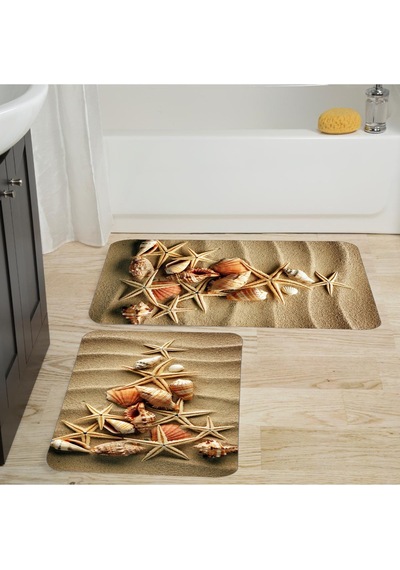 Rovigo Home Baskılı Kaymaz Taban 2'Li Banyo Paspas Takım Rvg5011-100x60-60x50 Çok Renkli