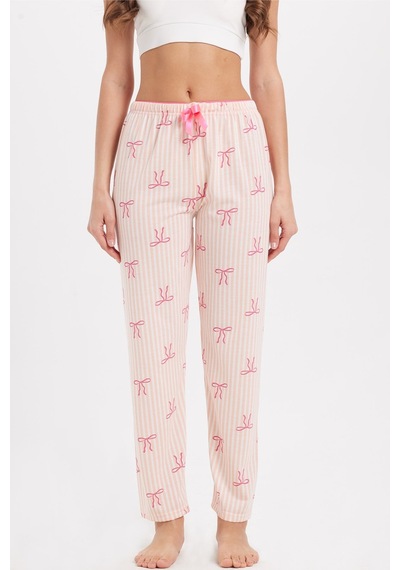 Tudors Kadın Regular Fit Klasik Kesim Viskon Beli Lastikli Fiyonk Detaylı Baskılı Turuncu Pijama Altı-51009