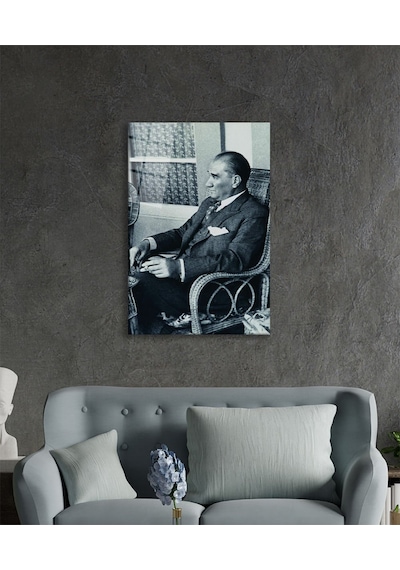 Atatürk Portresi Cam Tablo, Ev Ve Ofis Duvar Dekoru, Hediyelik Büyük Temperli 4 Mm Cam Tablo