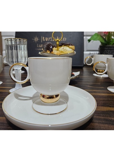 Twinkle Luxury Gold Bone Porselen Kahve Fincan Takımı 01gld01