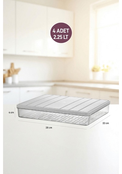 Selka Home 4 Adet 2,25 Lt. Nora Organizer Buzdolabı Buzluk Düzenleyici Saklama Kabı