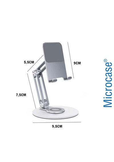 Microcase 360 Döner Başlıklı Kaymaz Pad'li Alüminyum Katlanabilir Masaüstü Telefon Standı Al5415 Siyah