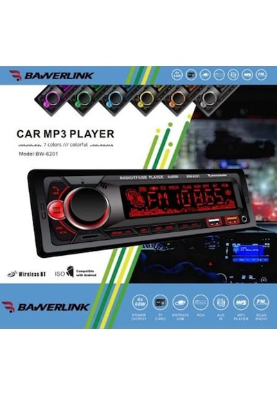 Bawerlink Bw6201 Bluetooth Oto Teyp Çift Usb Girişli 4x60w Amfi Çıkışlı Sd/usb/aux Destekli Araba Teybi Radyo