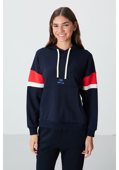 Tommy Life İndigo Kompakt Pamuklu Kalın Pürüzsüz Dokulu Kapüşonlu Oversize Fit Kadın Sweatshirt - 97290 İndigo