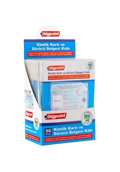 Bigpoint Kimlik Ve Ehliyet Kabı Şeffaf 86x54mm 2'li Set 50'li Stand