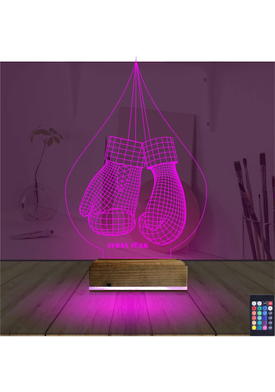 Luvivia Box Boks Boksör Kişiye Özel 3d Lamba - Masa Gece Lambası Şeffaf