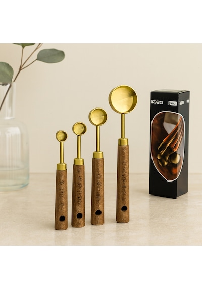 Altın Renk Metal 4'lü Ölçü Kaşık Seti 15ml, 5ml, 2.5ml, 1.25ml Çr