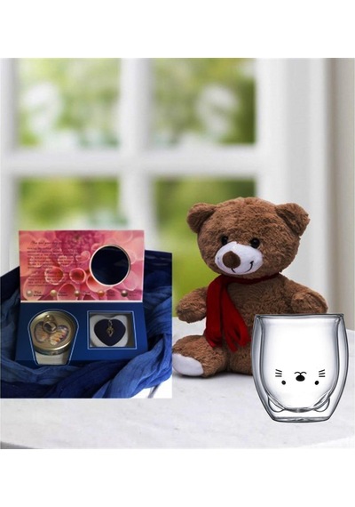 Peluş ayıcık ve istiridye içinde gerçek inci kolye Kedi Çidarlı B
