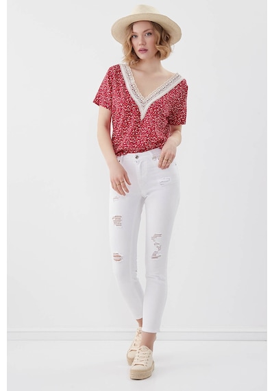 Vitrin Beyaz Yırtık Skinny Denim Pantolon