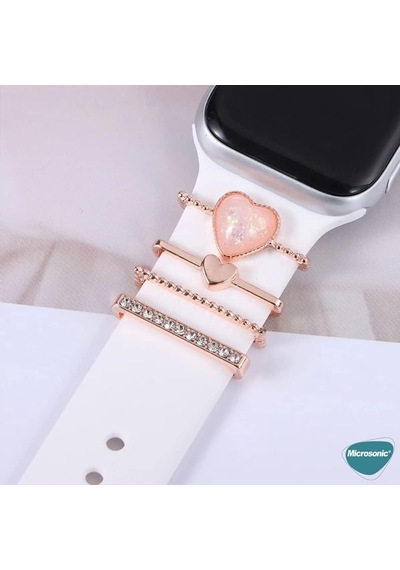 Apple Watch 8 45mm Kordon Süsü Charm İnci Kalp Rose Gold Diğer