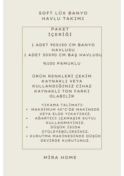 2 Parça %100 Pamuklu Soft Lüx Banyo Havlu Seti Mavi Renkli