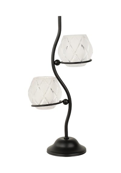 Solis 2.li Camlı Tealight Mumluk Siyah