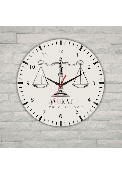 Kişiye Özel Avukat Logolu Metal Duvar Saati - Hukuk Bürosu Hediyesi 29 Cm beyaz