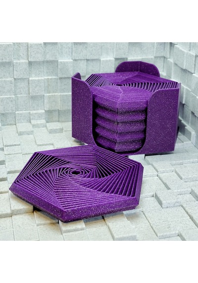 3d Baskı Super Fidget Coaster Seti - Altıgen Desenli Bardak Altlığı Ve Tutucu-mor Diğer