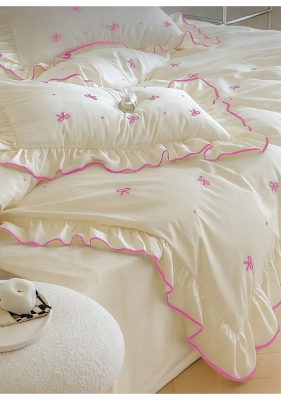Uçkan Home %100 Pamuk Soft Elegance Çift Kişilik Nevresim Seti Pembe --UH-00057