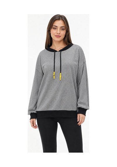Neden Tekstil Kadın Oversize Siyah Kayık Yaka Sweatshirt