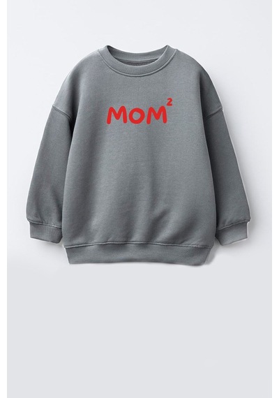 Monila Unisex Çocuk Anne Baskılı 3 İplik Kumaş Pamuklu Sweatshirt Antrasit
