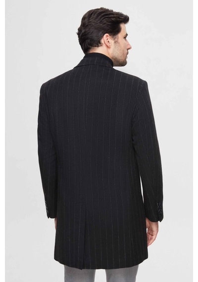 D's Damat Ds Damat Regular Fit Siyah Çizgili Yünlü Palto 1hf083220016m 001