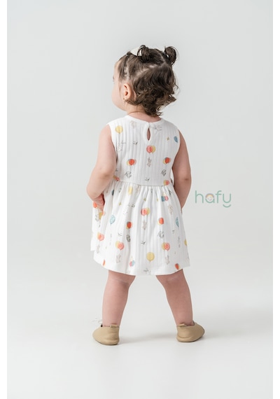 Hafy Baby Kolsuz, Renkli Balon Desenli, Yazlık Kız Çocuk / Bebek Elbisesi Krem