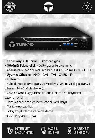 Turkno Navea 8 Kanal AHD DVR Xmeye Hibrit Kayıt Cihazı