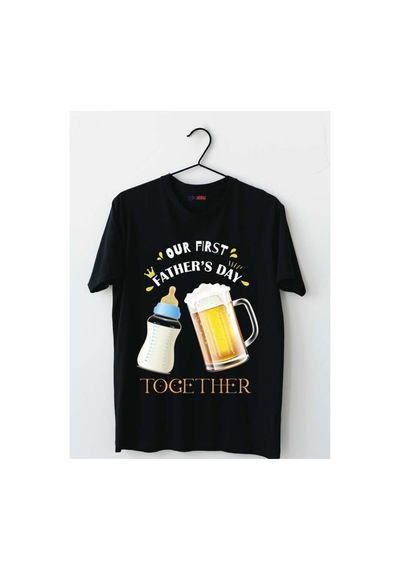 Mor Mürekkep Together Biberon Baskılı Babalar Günü Erkek Tshirt Siyah
